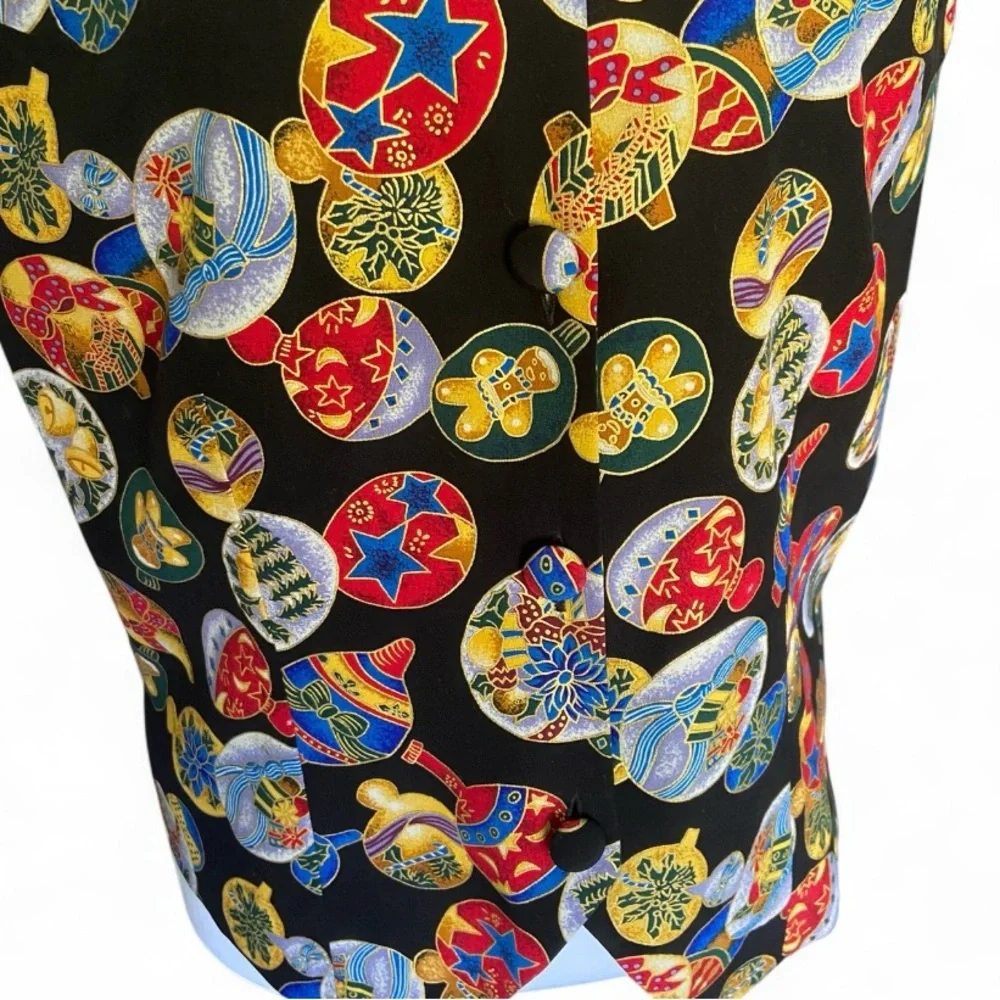 Vintage Casual Corner Festive Ornament‎ Button Up Silk Vest Size M